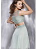 Beaded Tulle Scoop Neckline Two Piece Knee Length Prom Dress